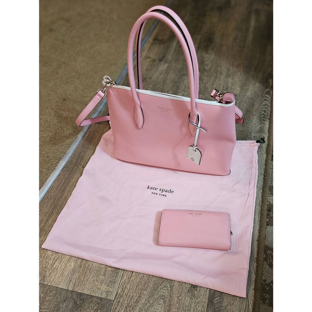 Kate Spade Leather Eva Purse Satchel AND Staci Large Slim Bifold Wallet PINK